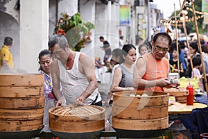 Hawkers sell Chinese Steamed Meat Buns